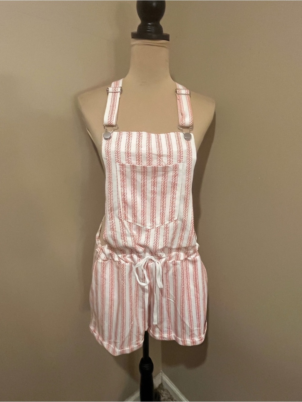 Est 1946 Striped Lt Red & White Romper Overalls, Med